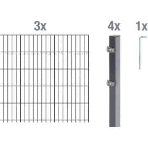 Metallzaun Grund-Set Doppelstabmatte verz. Anthrazit beschichtet 3 x 2 m x 1
