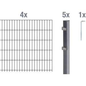 Metallzaun Grund-Set Doppelstabmatte verz. Anthrazit beschichtet 4 x 2 m x 0