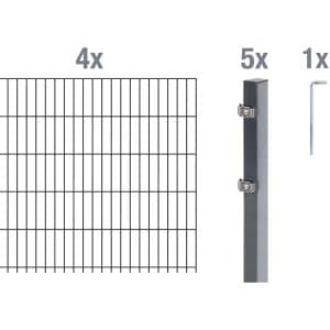 Metallzaun Grund-Set Doppelstabmatte verz. Anthrazit beschichtet 4 x 2 m x 1 m