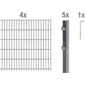 Metallzaun Grund-Set Doppelstabmatte verz. Anthrazit beschichtet 4 x 2 m x 1
