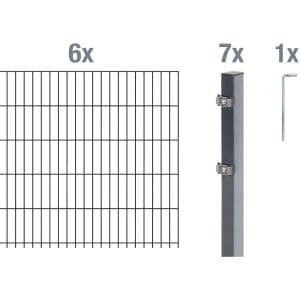 Metallzaun Grund-Set Doppelstabmatte verz. Anthrazit beschichtet 6 x 2 m x 1