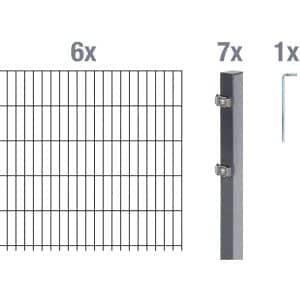 Metallzaun Grund-Set Doppelstabmatte verz. Anthrazit beschichtet 6 x 2 m x 1