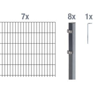 Metallzaun Grund-Set Doppelstabmatte verz. Anthrazit beschichtet 7 x 2 m x 1 m