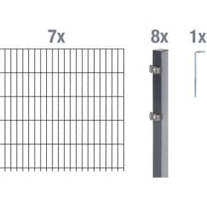 Metallzaun Grund-Set Doppelstabmatte verz. Anthrazit beschichtet 7 x 2 m x 1