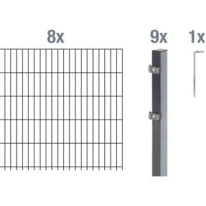 Metallzaun Grund-Set Doppelstabmatte verz. Anthrazit beschichtet 8 x 2 m x 1 m