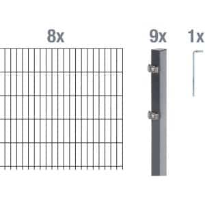 Metallzaun Grund-Set Doppelstabmatte verz. Anthrazit beschichtet 8 x 2 m x 1