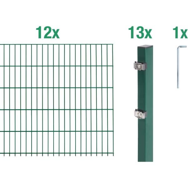 Metallzaun Grund-Set Doppelstabmatte verz. Grün beschichtet 12 x 2 m x 1 m