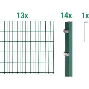 Metallzaun Grund-Set Doppelstabmatte verz. Grün beschichtet 13 x 2 m x 1 m
