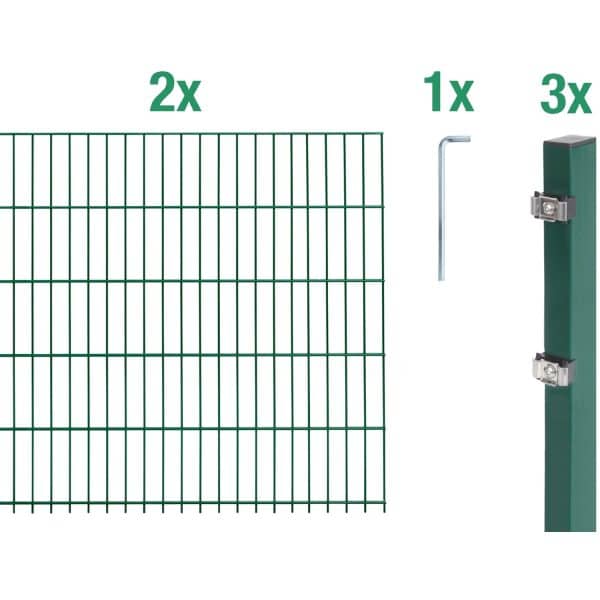 Metallzaun Grund-Set Doppelstabmatte verz. Grün beschichtet 2 x 2 m x 1 m