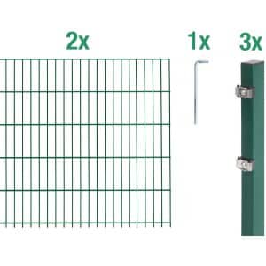 Metallzaun Grund-Set Doppelstabmatte verz. Grün beschichtet 2 x 2 m x 1