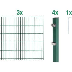 Metallzaun Grund-Set Doppelstabmatte verz. Grün beschichtet 3 x 2 m x 1 m