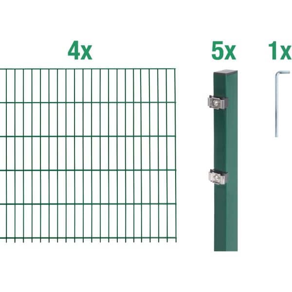 Metallzaun Grund-Set Doppelstabmatte verz. Grün beschichtet 4 x 2 m x 1 m