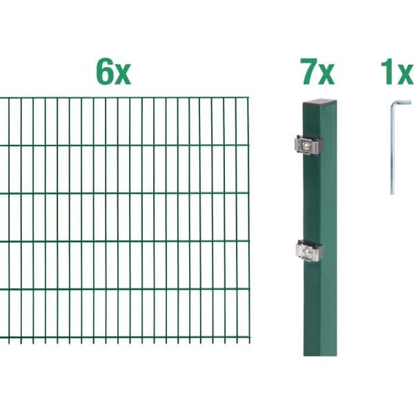 Metallzaun Grund-Set Doppelstabmatte verz. Grün beschichtet 6 x 2 m x 1 m