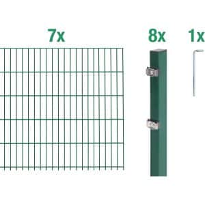 Metallzaun Grund-Set Doppelstabmatte verz. Grün beschichtet 7 x 2 m x 1 m