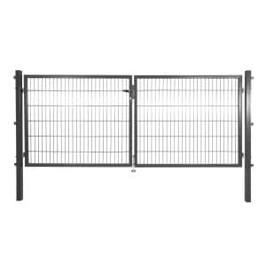 Solid Doppeltor Stahl Anthrazit mit Füllung für Doppelstabmatte 120 cm x 300 cm